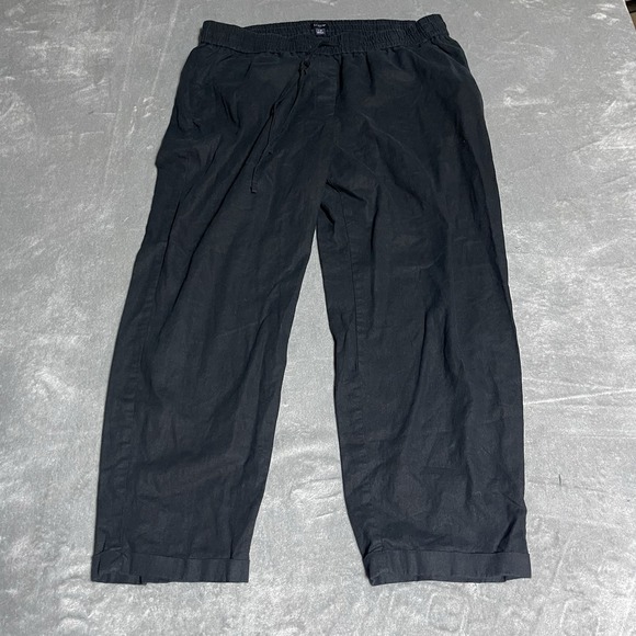 JCrew Linen Pants Womens 14 Black Preppy Pull On Elastic Waist Drawstring Cuffed - Picture 1 of 6
